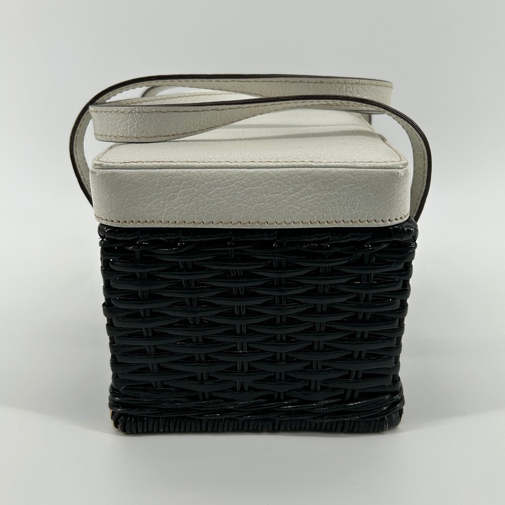 Vintage Kate Spade New York Black Wicker Basket White Leather Bag Polka Dot - Picture 12 of 16
